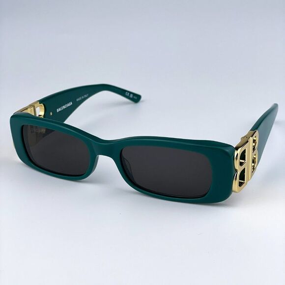 NEW Balenciaga  BB0096S 006 Green Gold Logo Grey Square Unisex Sunglasses - Picture 7 of 12